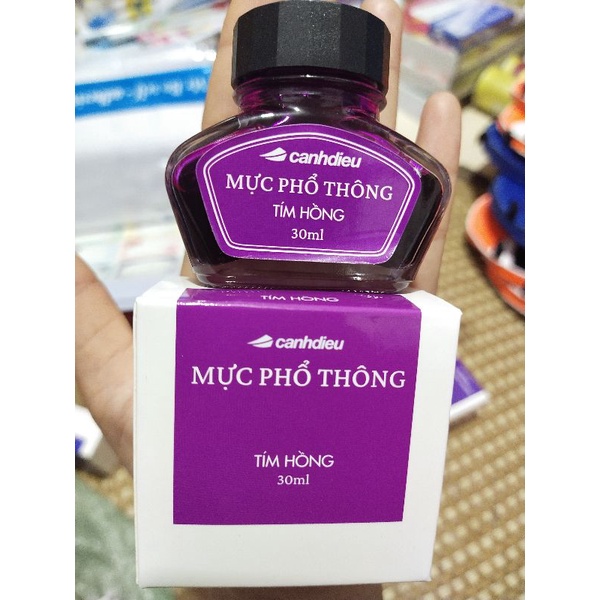 Mực cánh diều tím hồng phổ thông, mực bơm bút máy lọ 30ml
