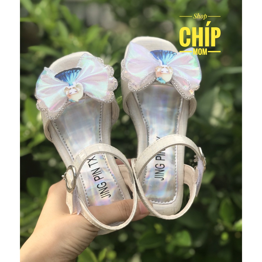 xăng đan bé gái dép quai hậu cho bé nơ lụa công chưa điệu đà có gót dẻo da PU mềm êm chân QCCC full hộp 8109