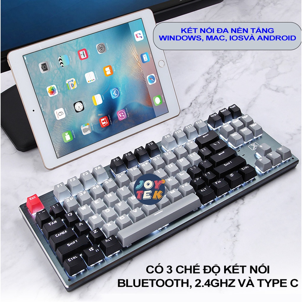 Bàn phím cơ không dây gaming blueototh RF912D, 3 mode kết nối, pin sạc lại dùng cho ipad, macbook, laptop, điện thoại PC