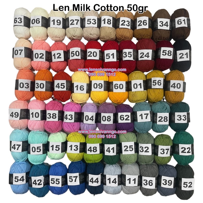 Len Milk Cotton mác đen (cuộn 50gr) (Bảng màu 1)