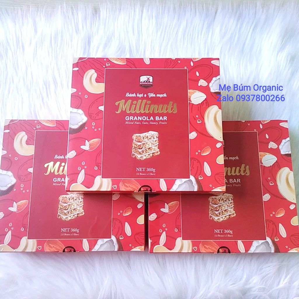 Combo 3 hộp Granola Bar Millinuts - bánh ăn kiêng từ yến mạch và hạt dinh dưỡng, không đường,hộp 360g