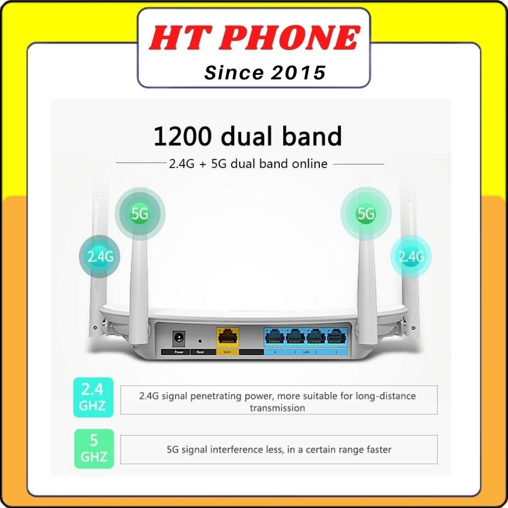 Router wifi, bộ phát tp-link 4 râu 900Mbps băng tần kép AC1200 2.4G 5G ( đã qua sử dụng ) - HT PHONE