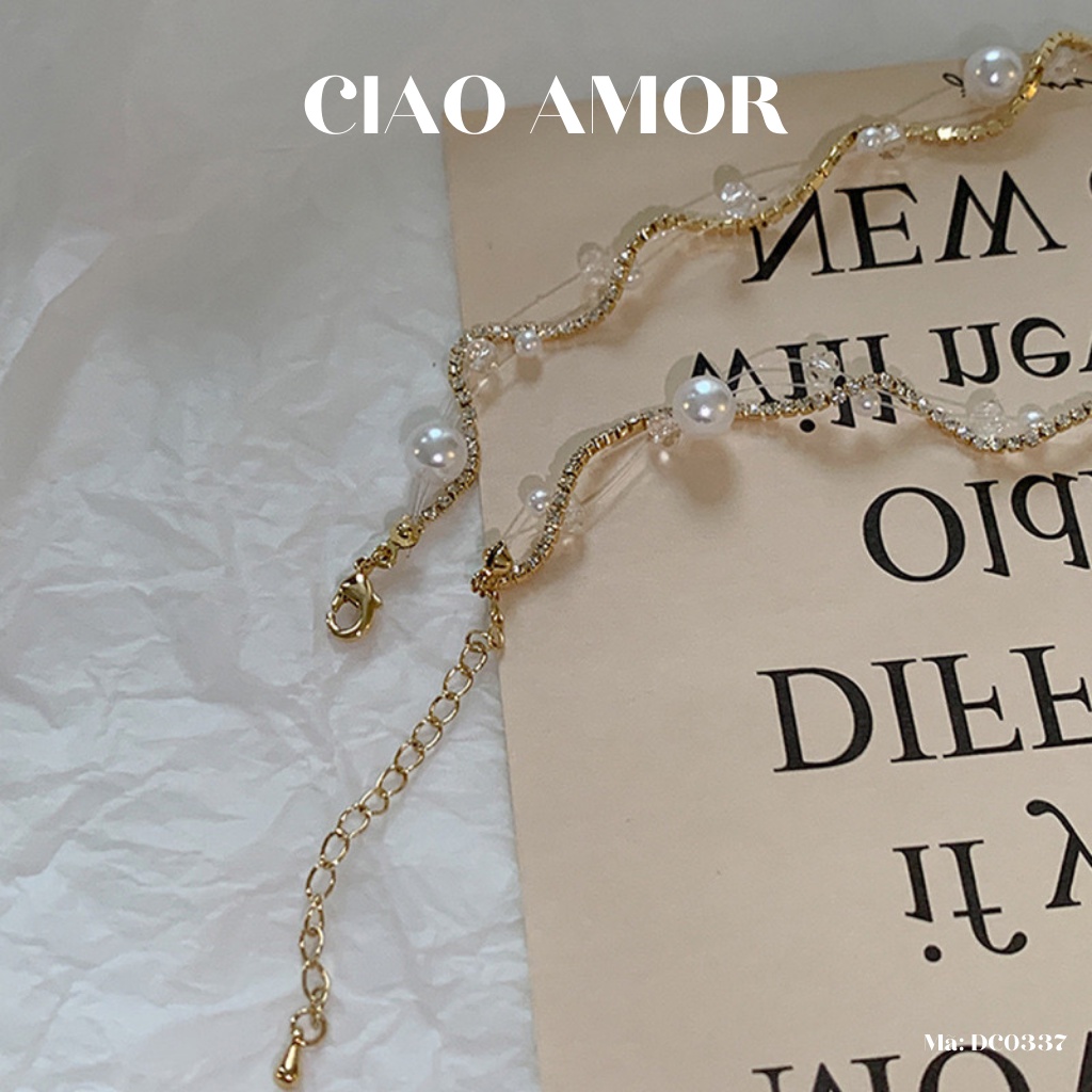 Vòng cổ choker nữ, Dây chuyền nữ lấp lánh dự tiệc sang trọng kết hạt Trang sức Ciao Amor - DC0337