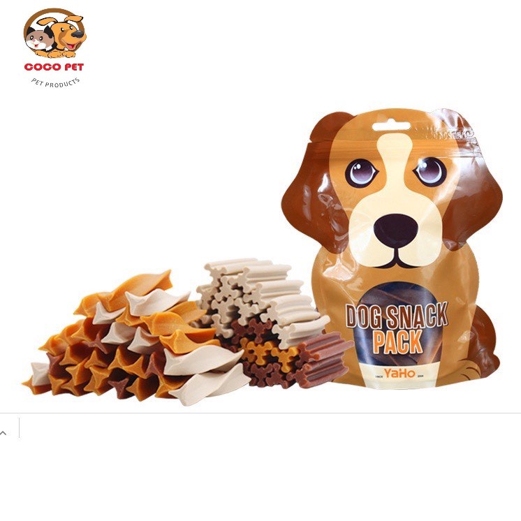 Bánh Thưởng, Thanh Xoắn Gặm Sạch Răng Cho Chó Dog Snack Pack Yahoo Túi 120g Mix 3 Vị Bò-Sữa-Gà