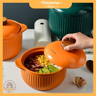 Nồi gốm hầm cháo, thức ăn nắp gỗ dùng được cho bếp ga