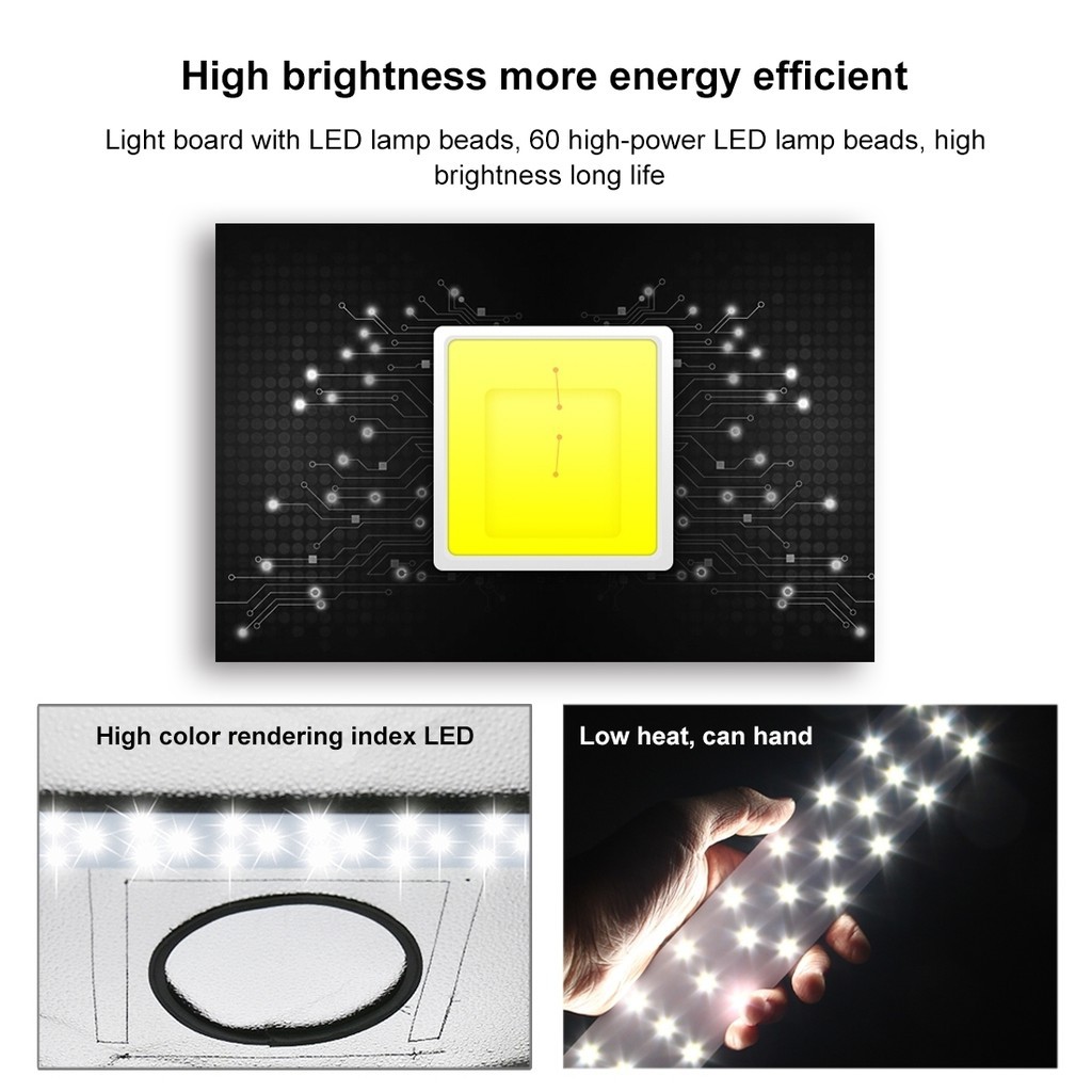 ✅ Hộp Chụp Hình Ảnh Sản Phẩm 60x60 cm PULUZ Có 2 Dãy Đèn Led Siêu Sáng + Tặng kèm 6 phông nền