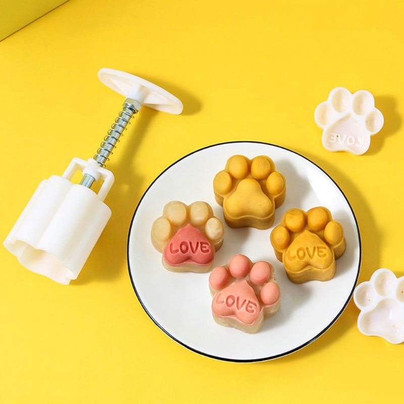 Bộ dụng cụ nhấn cắt làm bánh trung thu và bánh quy 50g DIY với đầu in tạo hình dấu chân mèo bằng nhựa