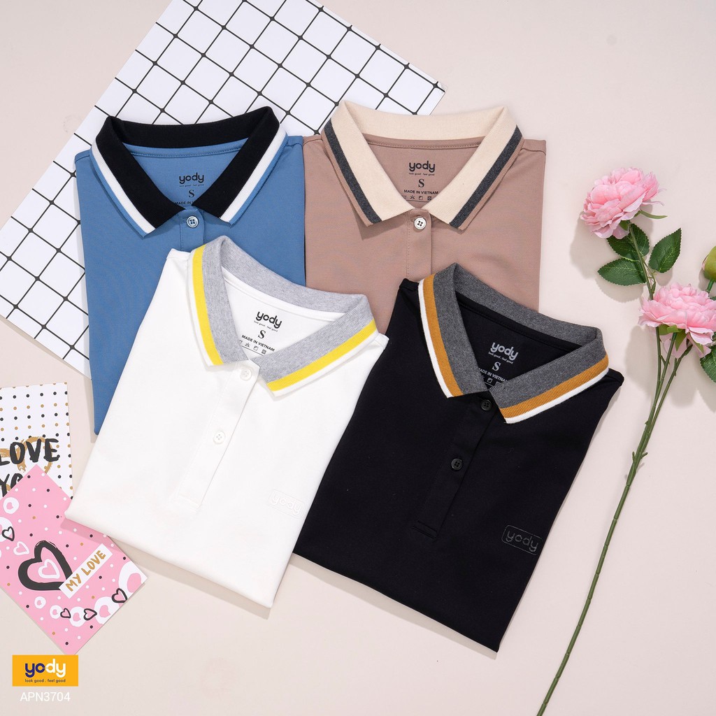 Áo Polo Nữ YODY Pique Mắt Chim Phối Kẻ, Cộc Tay Có Cổ Thoáng Mát Mã SKU: APN3704
