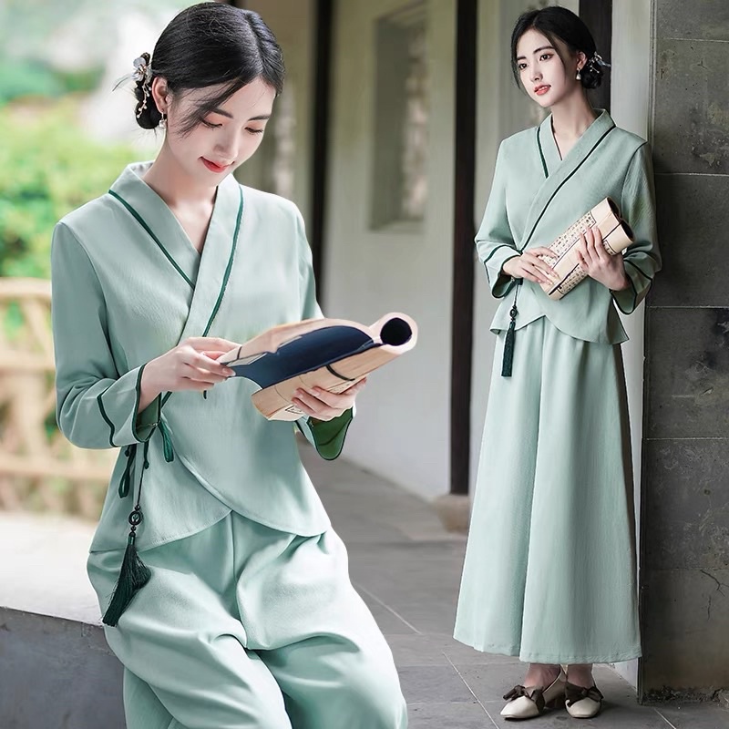 Set bộ quần áo cổ trang kiểu trung hoa trung quốc hán phục đi lễ chùa