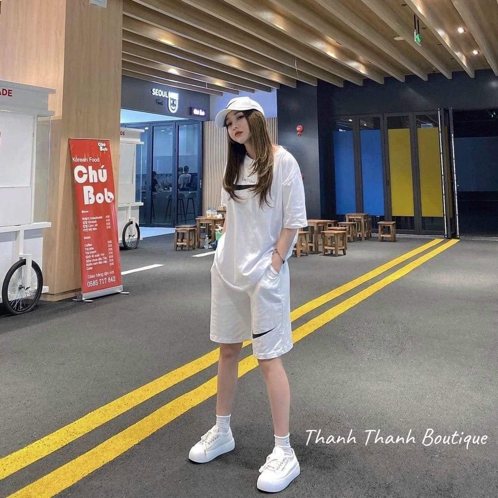 Bộ thun nữ chất cotton hot hit/Set áo thun tay lỡ quần short form rộng unisex chất liệu cotton cao cấp thấm hút mồ hôi