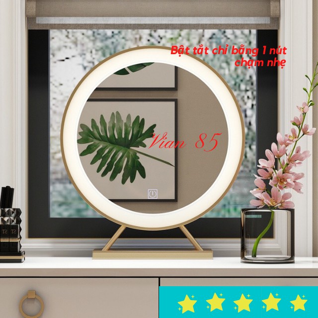 Gương Để Bàn Trang Điểm, Gương Tròn Đèn Led Cảm Ứng, Đường Kính 50cm