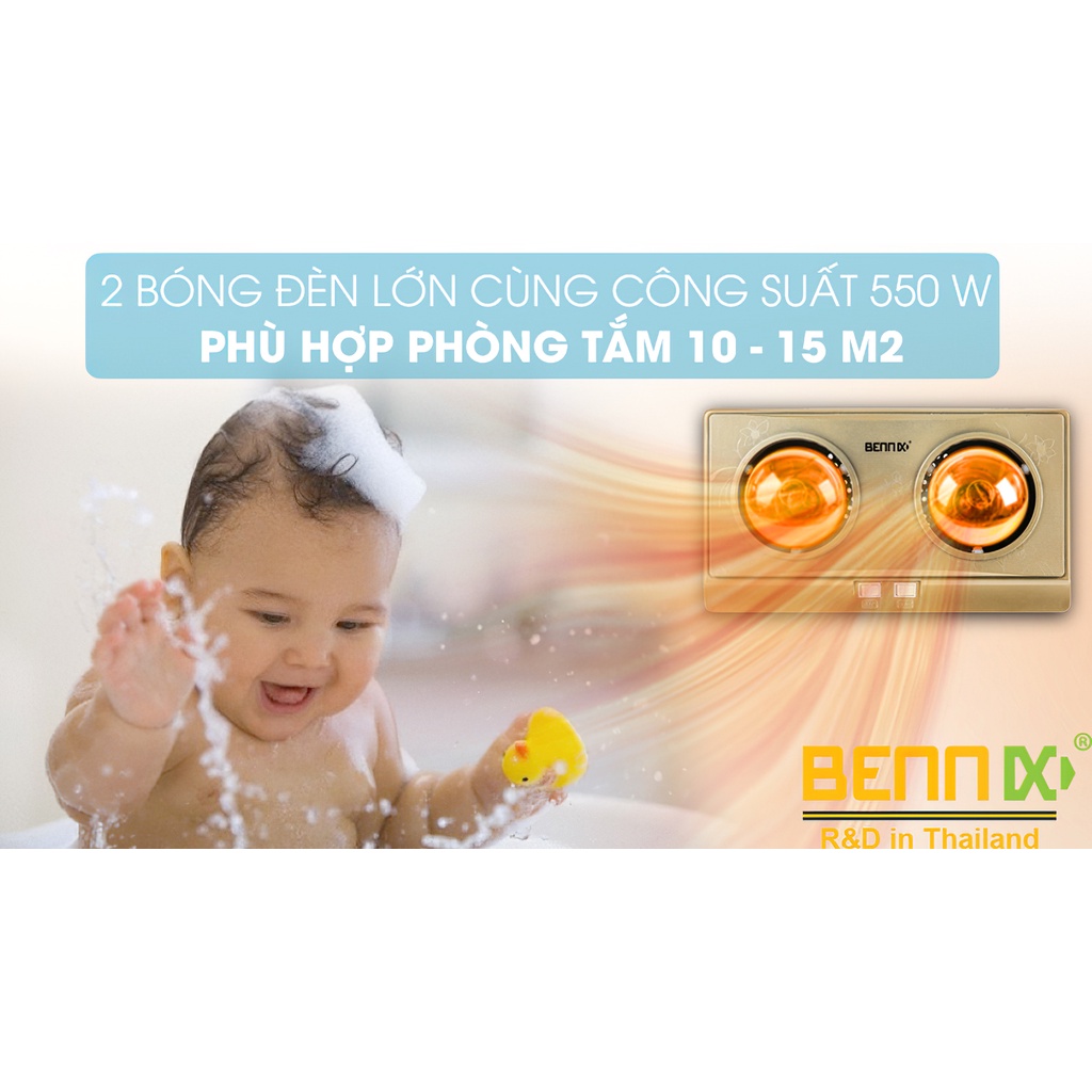 Đèn sưởi nhà tắm 2 bóng Bennix BN-02BG Hàng chính hãng