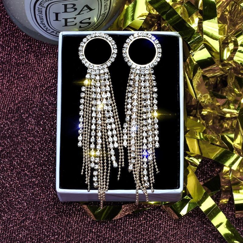 Đôi Khuyên Tai Dài Hình Tam Giác Đính Đá Thời Trang Cho Nữ