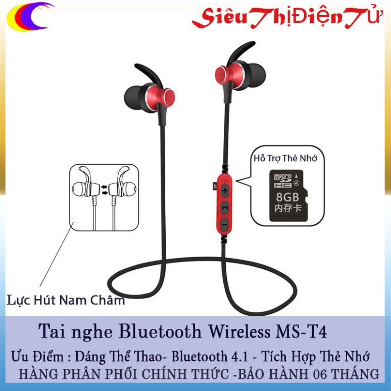 TAI NGHE BLUETOOTH Wireless MS T4 Hỗ Trợ Cắm Thẻ Nhớ TF- TAI NGHE KHÔNG DÂY T4 TIỆN LỢI KHI KHÔNG CẦN BLUETOOTH ♥️♥️