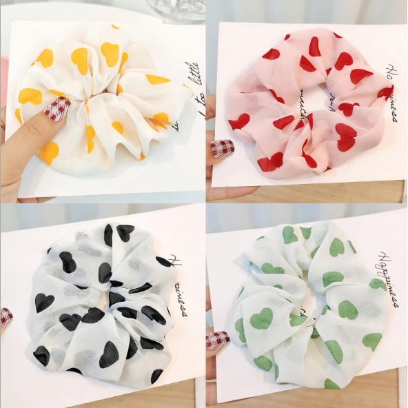 Dây Cột Tóc Vải Scrunchies Trái tim Phong Cách Hàn Quốc Cho Các Bạn Nữ