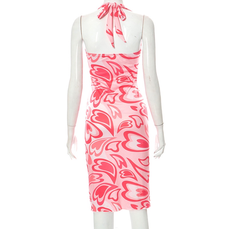 Đầm Dài Hai Dây Thắt Dây In Hình Trái Tim Dành Cho Nữ D0310