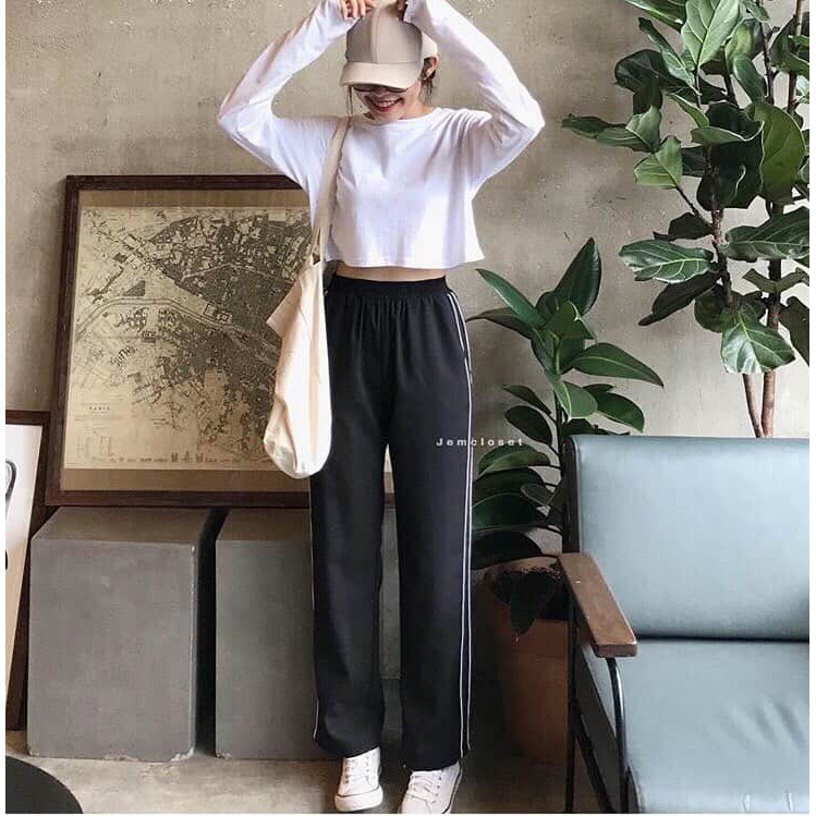 Set quần ống suông kèm áo croptop tay dài cực thời thượng