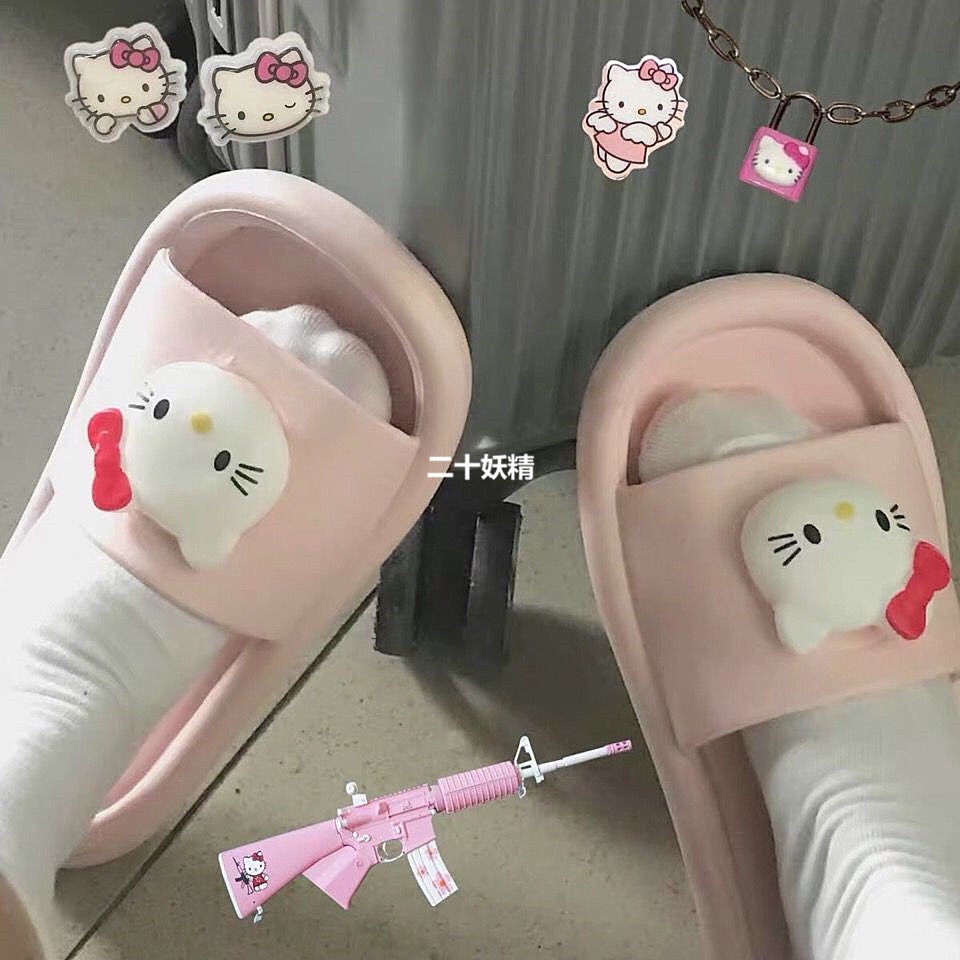 ✿soft girl’s essential Hello Kitty slippers, cute soft-soled girly summer sandals, daily non-slip one-word sandalsdép lê nữdép lê quai ngangdép lê bé traiDép lê