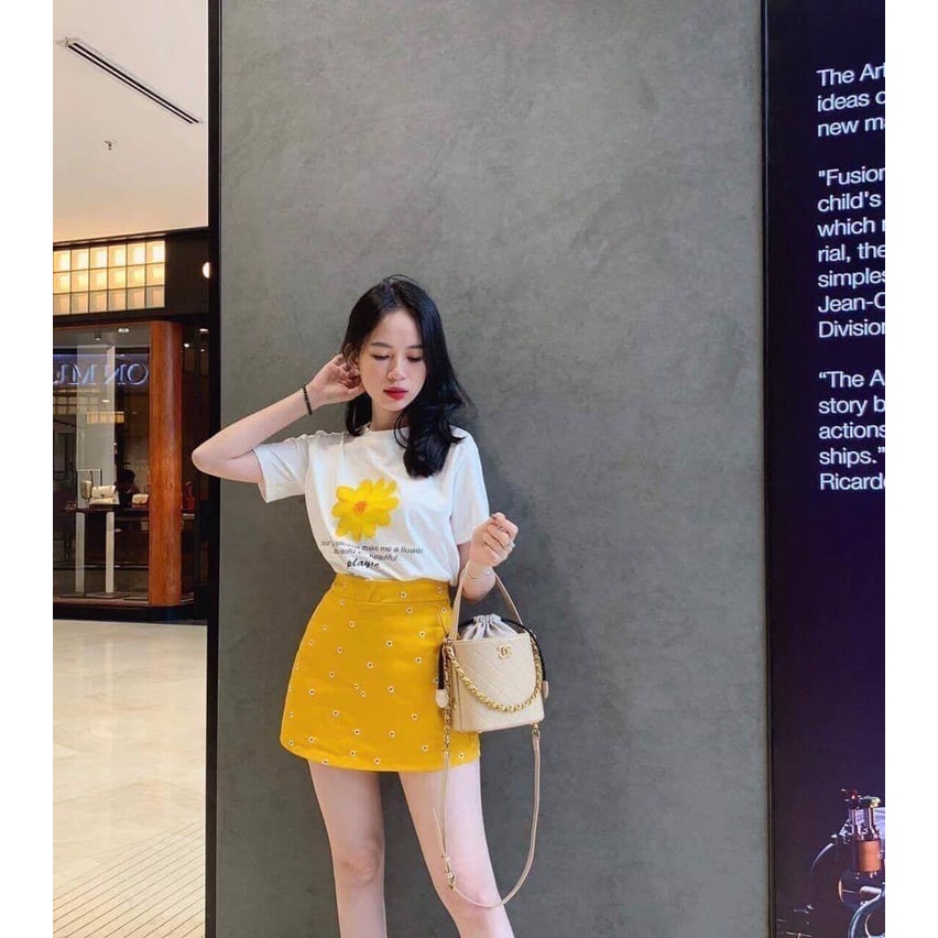 Sét áo thun hoa cúc + chân váy chữ A