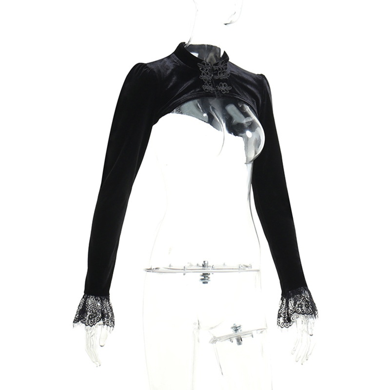 Áo Croptop Tay Dài Phối Ren Hoa 10MK Che Phủ Toàn Diện Phong Cách Gothic