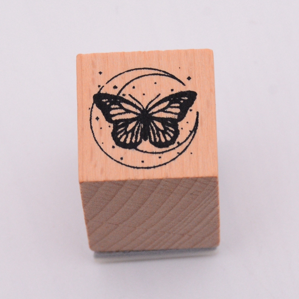 Beebeecraft 1 Box Wooden Stamps with Rubber Square Butterfly Pattern 20x20x35mm 16pcs/box for DIY Jewelry Making