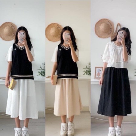 Chân váy đũi ulzzang hàn quốc túi xẻ tiểu thư siêu xinh CV04