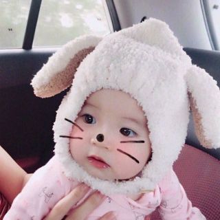 Mũ tai thỏ lông cừu cho bé