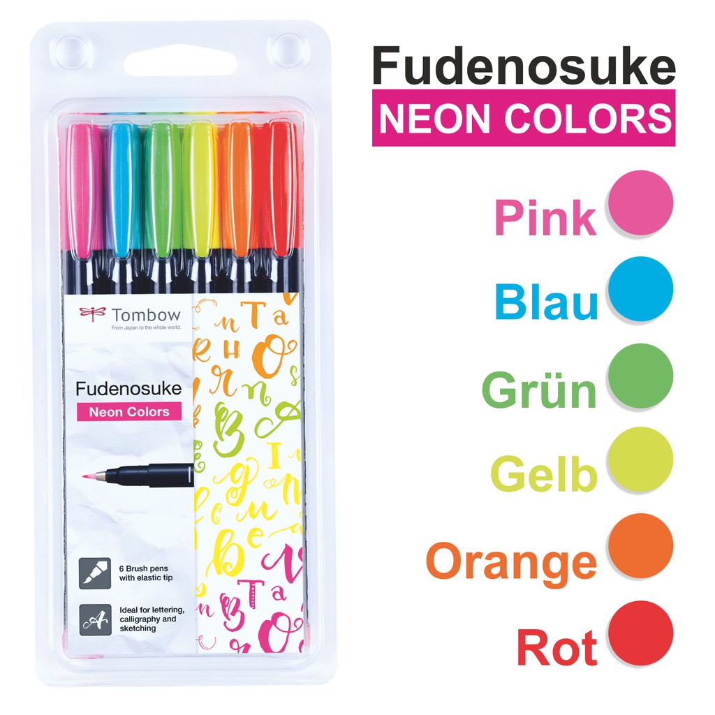 Bút lông brush tombow fudenosuke neon set 6 cây chuyên viết hán tự , lettering , calligraphy chuyên nghiệp