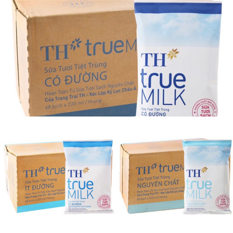 THÙNG SỮA BỊCH TH TRUE MILK 220ML - 48 BỊCH