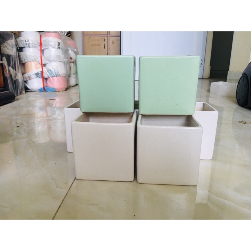 Chậu sứ vuông men sứ Bát Tràng size 10x10cm
