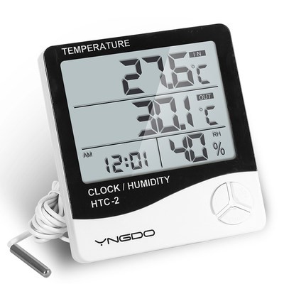 Máy đo độ ẩm nhiệt độ đo điện tử HTC-2 Độ chính xác cao trong nhà với đầu dò bể cá nhiệt độ nước đo nhiệt độ nước