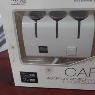 Bộ chia tẩu sạc 3 cổngkèm 2 cổng usb 5v cho xe hơi ô tô 12v-24v