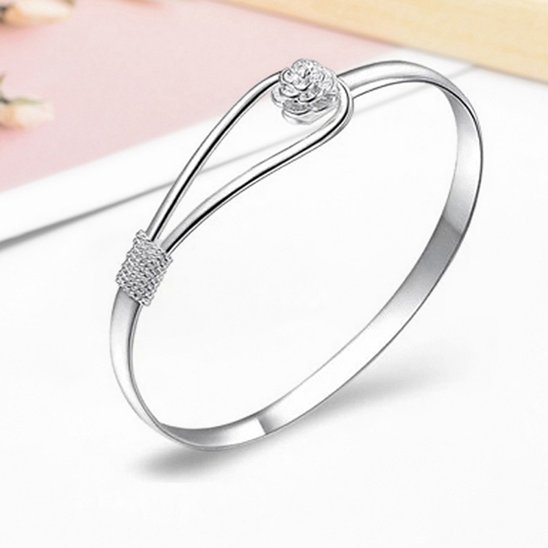 New Hot Fine 925 Sterling Silver Jewelry Bracelet Bangle Thick Polish Fashion Sakura Charm