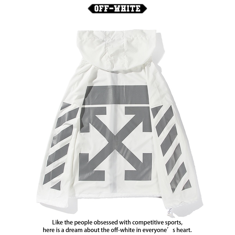 Off white Áo Khoác Đi Mưa Họa Tiết Ngựa Vằn Phản Quang Siêu Nhẹ
