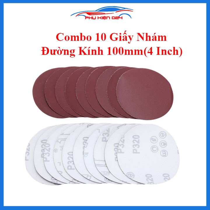 Combo 10 đĩa mài giấy ráp chà nhám đường kính 100mm độ nhám tùy chọn