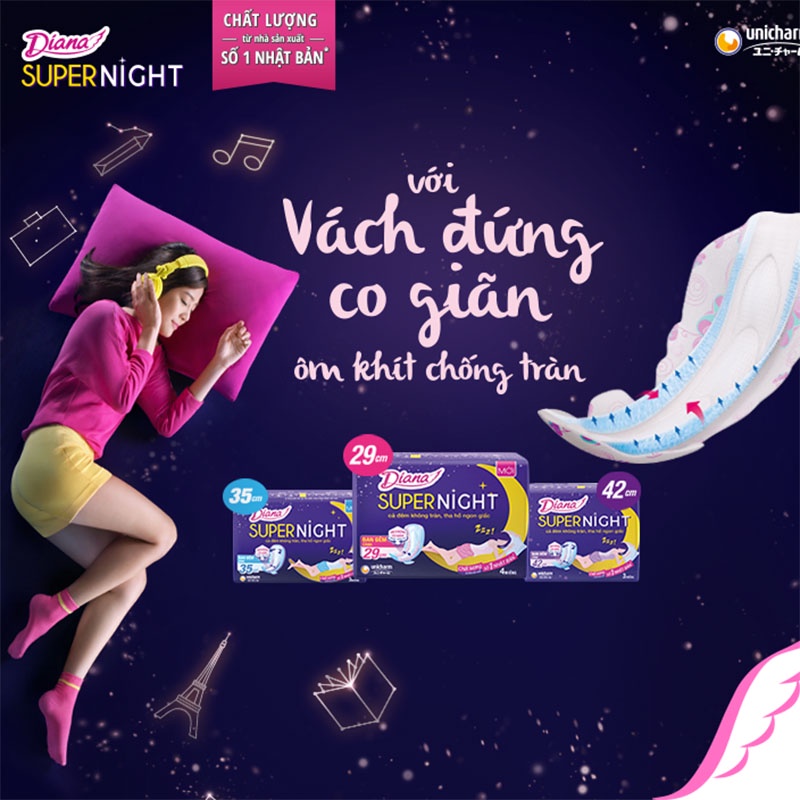 Băng vệ sinh Diana Super Night Ban đêm 35 cm loại 4 miếng