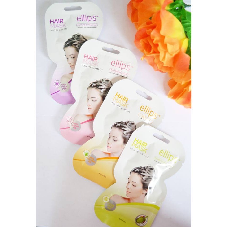 Mặt Nạ Ủ Tóc Ellips Smooth &amp; Shiny / Ellips màu vàng (Hộp 12 Gói) - Giúp tóc suôn mượt, vào nếp - Victory Pharmacy