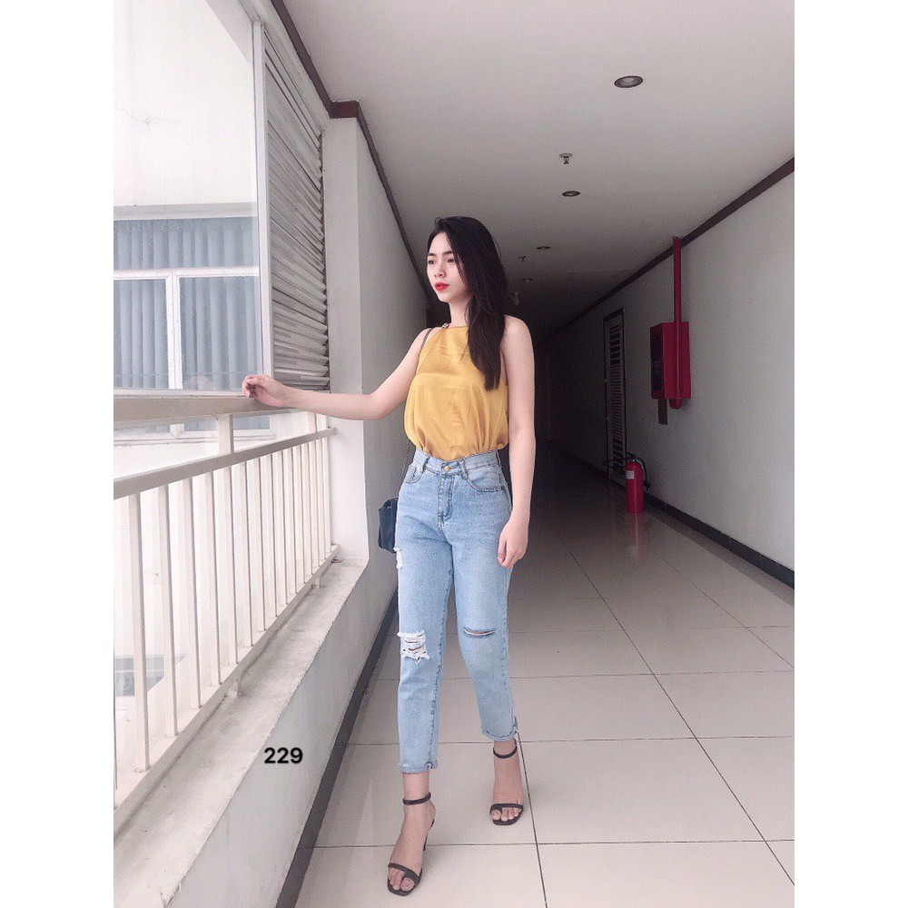 quần jean nữ dáng baggy rách 1 bên cắt 1 bên ms09-229