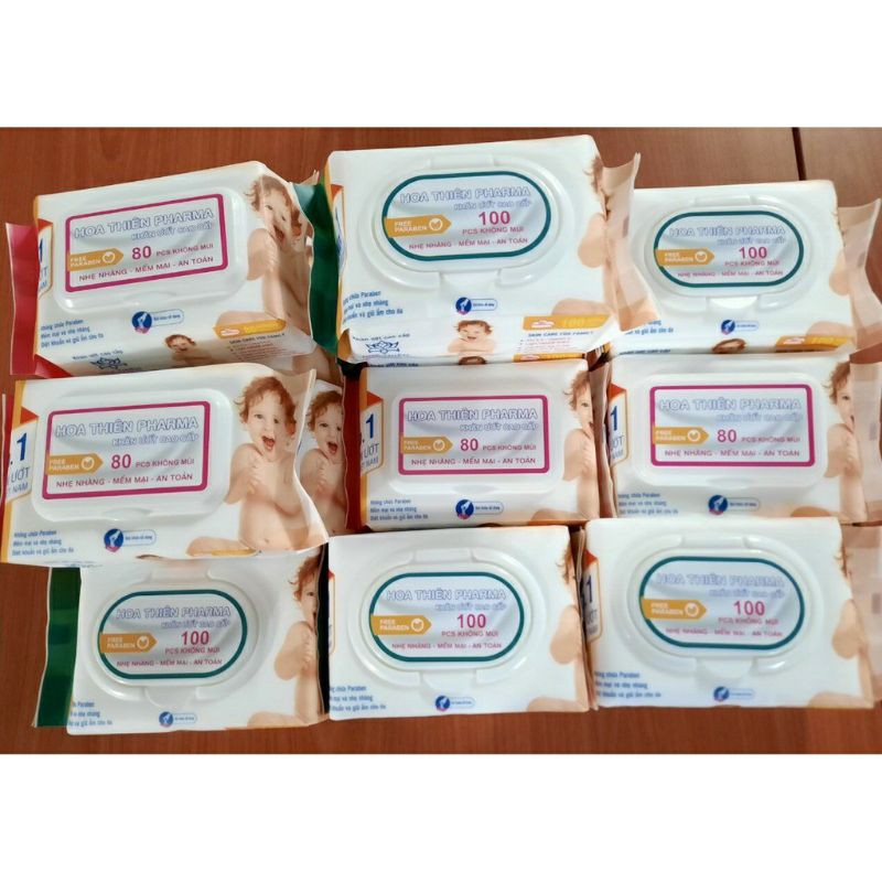 《HCM》Combo 2 gói khăn giấy ướt HOA THIÊN PHARMA cao cấp không mùi 100 tờ
