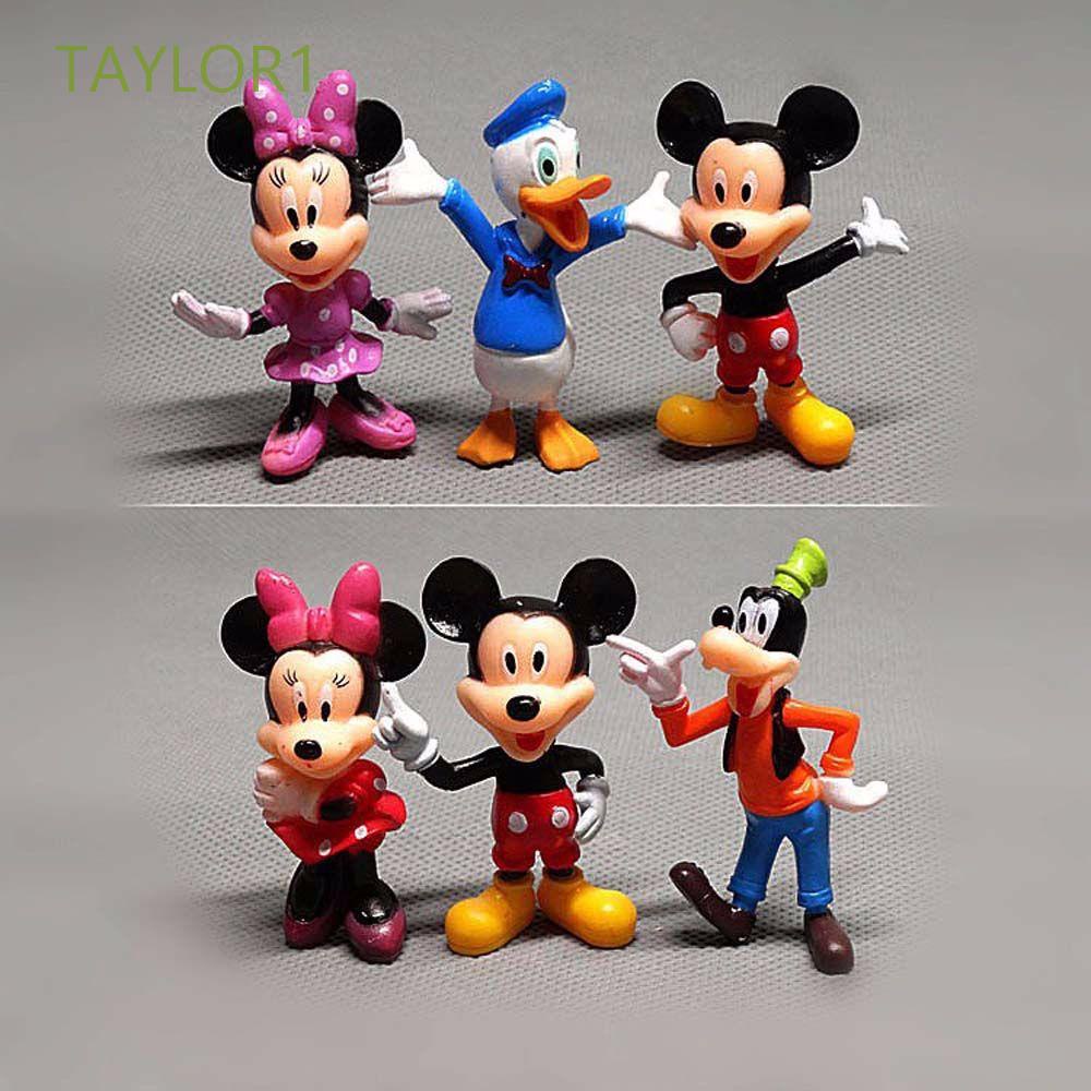 TAYLOR1 6pcs/set Minnie Mouse Cartoon Action Figure Mickey Mouse Christmas Figures Model Anime Peripheral Cake Decorations Doll Toys Children Gift Collectible Model