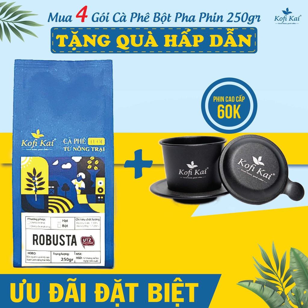 Combo 4 gói cà phê nguyên chất thương hạng bột pha phin KofiKai