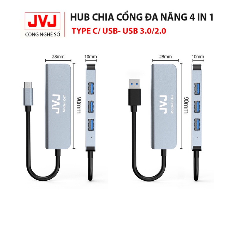 Hub chuyển đổi Macbook JVJ C11/C10/C8/C6 Plus/C6 với cổng kết nối Type C chia cổng USB,HDMI,Cổng Lan,VGA....BH 24 Tháng