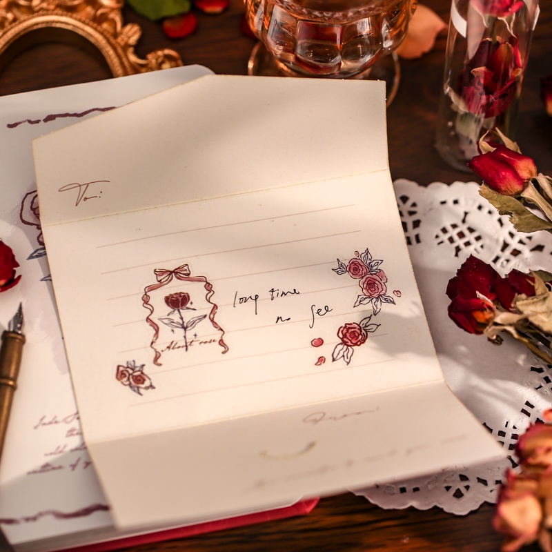 Ông Giấy 4 kiểu 2 tờ / túi Hình dán giấy phẳng hoa hồng Cây và hoa minh họa bằng tay Sổ tay album cắt dán trang trí Vật liệu tự làm nhãn dán văn phòng phẩm