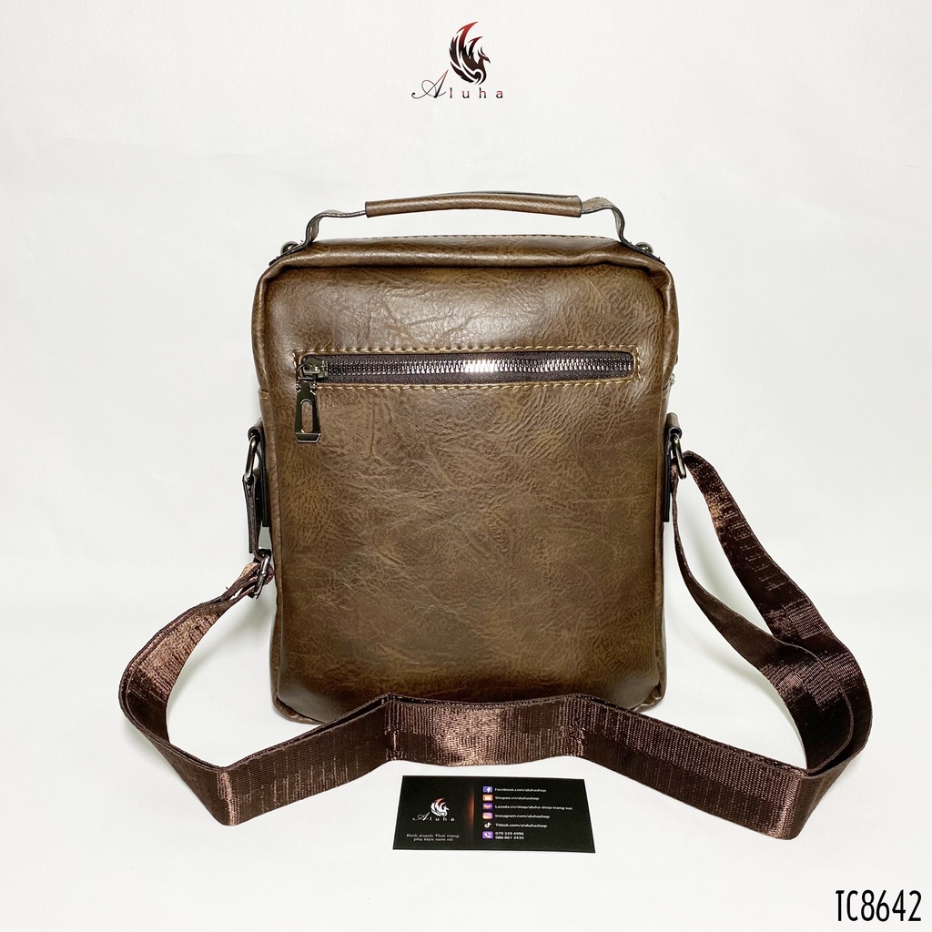 Túi chéo vuông cổ điển, da PU, nhiều ngăn, có tay nắm mềm, kiểu dáng lịch lãm - TC8642 - Aluha