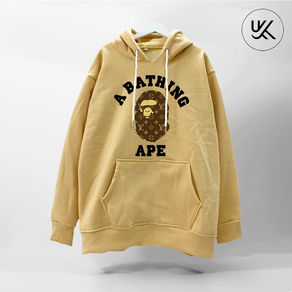 Áo khoác Nỉ HOODIE A BATHING APE Oversize, Form dáng RỘNG màu xám xanh khói, be, nỉ bông Cao Cấp Unisex Nam Nữ. KKIMShop