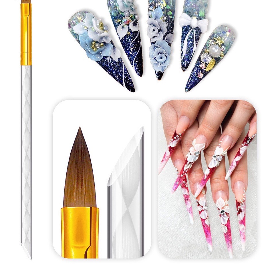 Cọ Đắp Bột, Làm Hoa Bột với Liquid Trang Trí Móng Tay Cầm Màu Trắng N.P Nails