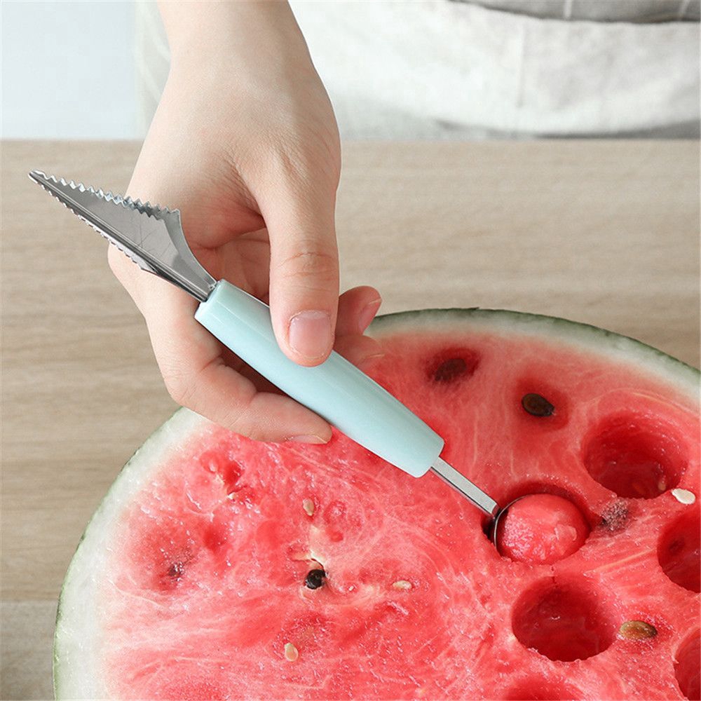 2 In 1 Creative Ice Cream Ball Spoon / DIY  Fruit Digging Stacks Spoon Tool /Stainless Steel Double-end Scoop / Watermelon Melon Fruit Carving Gouge Tool