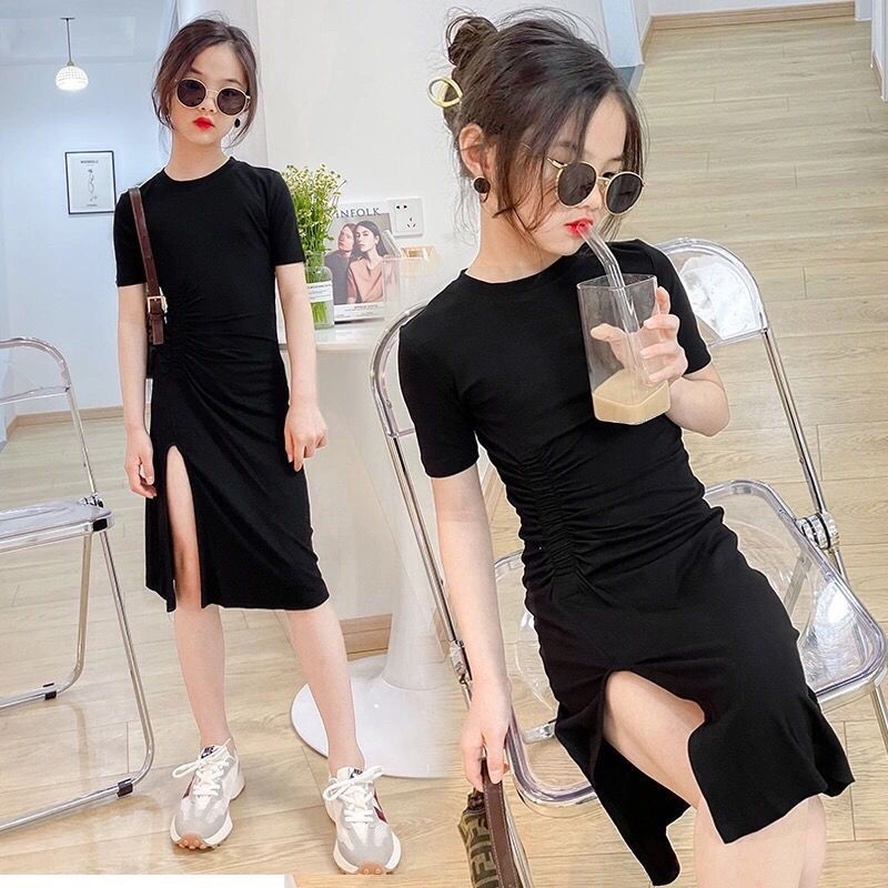 Đầm Tay Ngắn Dáng Ôm Phong Cách Hàn Quốc Thời Trang Mùa Hè Xinh Xắn Cho Bé Gái