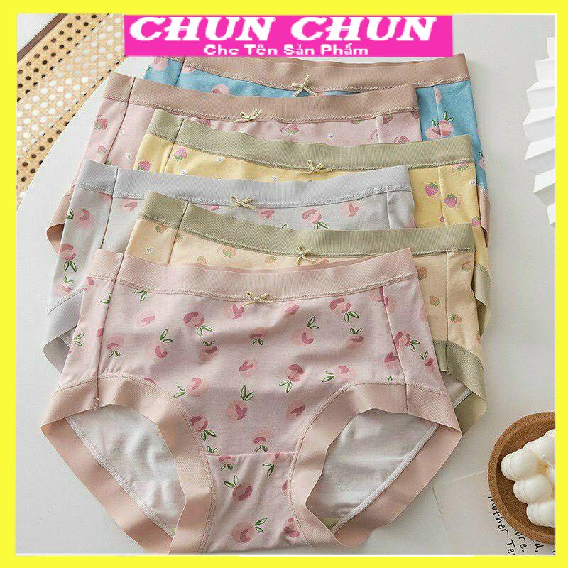 Quần lót su cotton cao cấp hình quả dâu siêu xinh, quần chíp đáy kháng khuẩn cạp cao nâng mông.