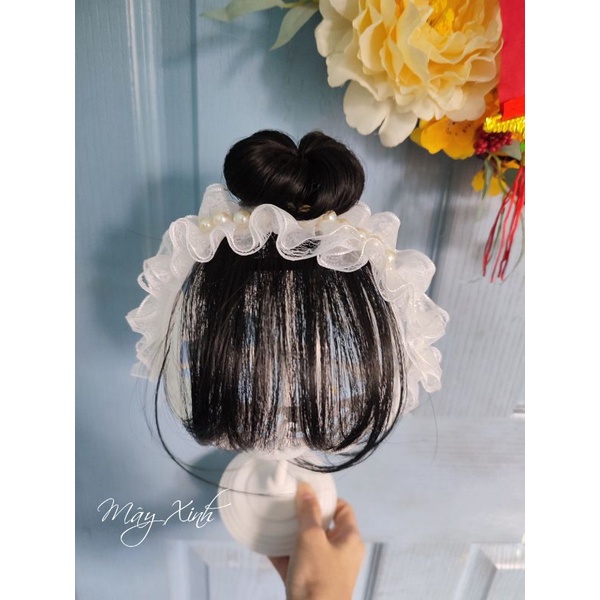 Băng đô tóc giả đính hạt 2 lớp xinh cho bé